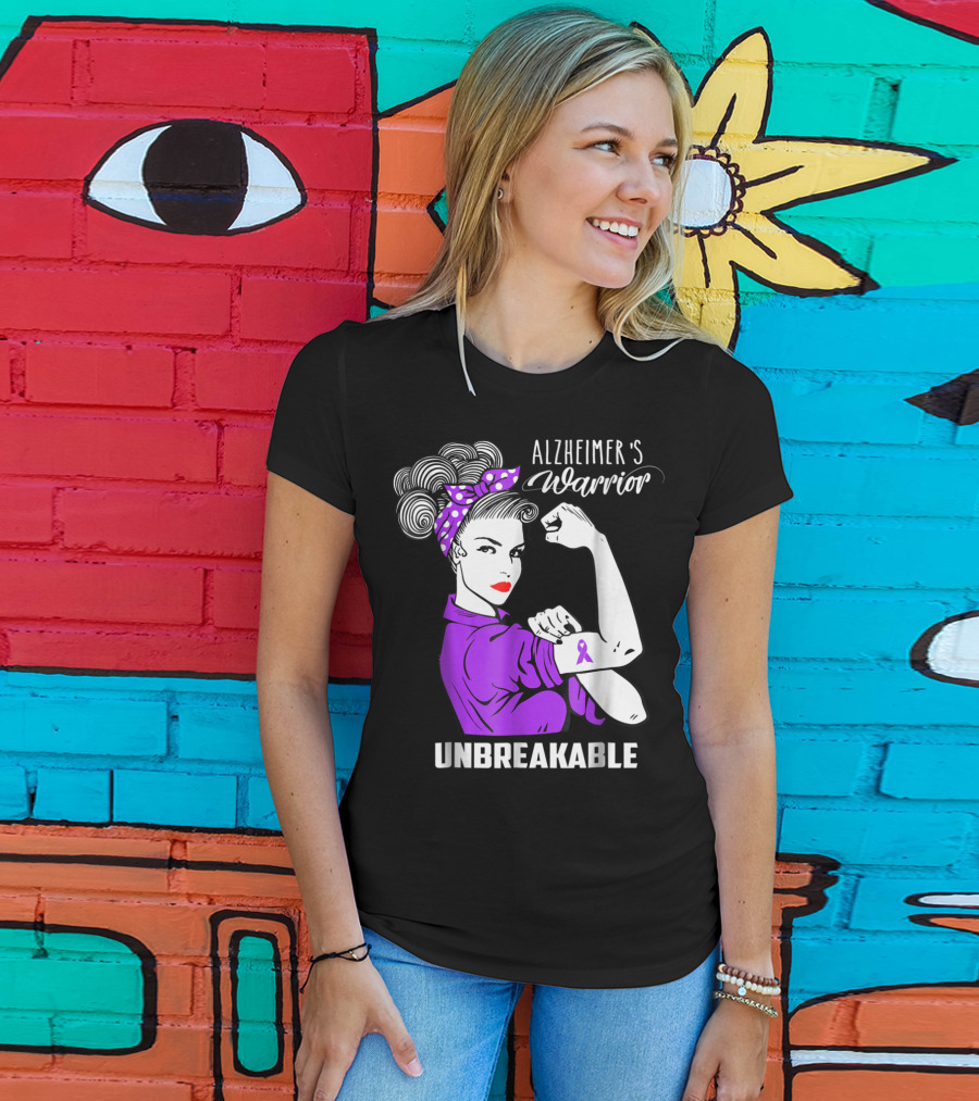 Alzheimer's Warrior Unbreakable Ribbon Retro Rosie T-Shirt