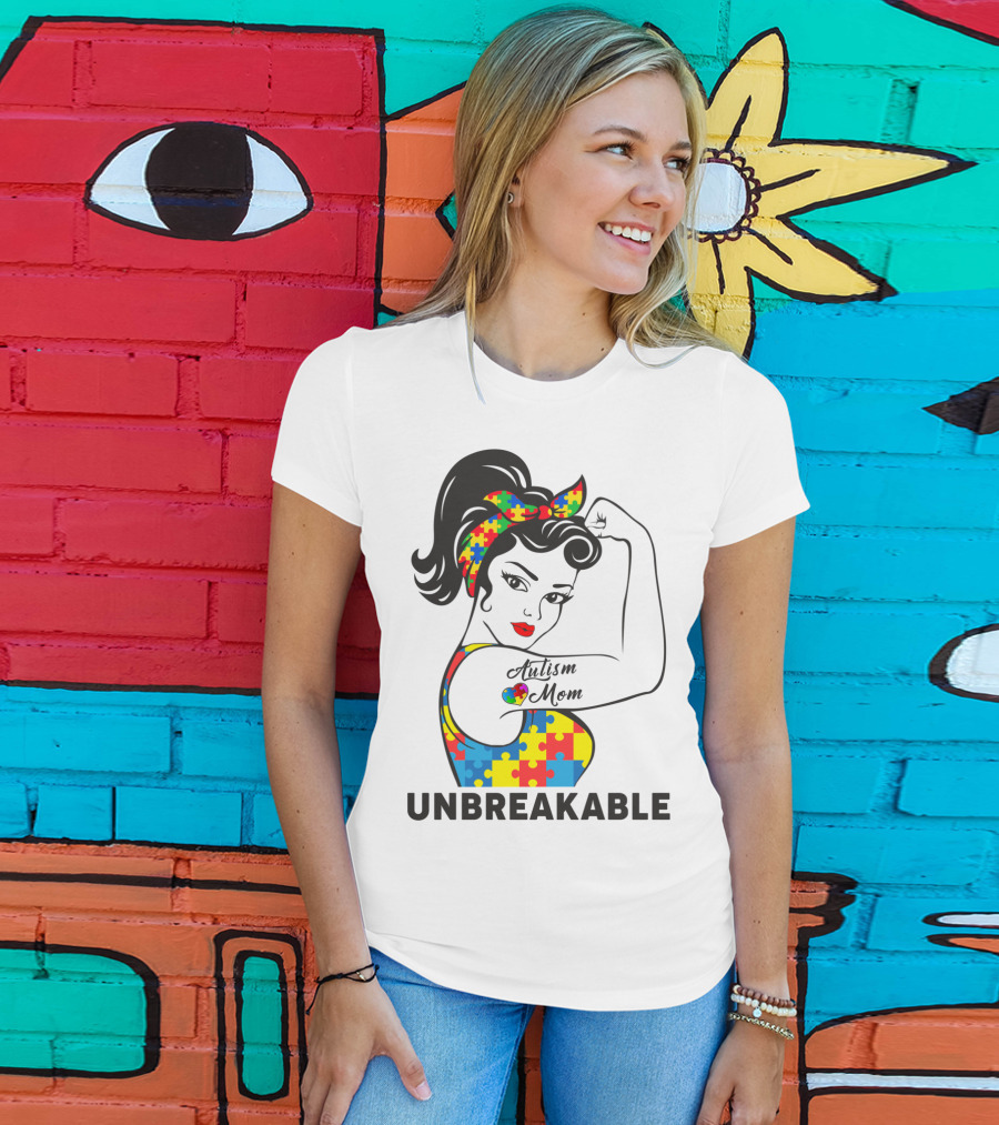Autism Awareness Unbreakable Autism Mom Puzzle T-Shirt