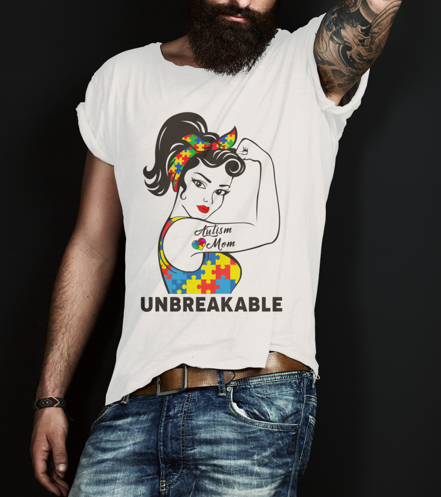 Autism Awareness Unbreakable Autism Mom Puzzle T-Shirt