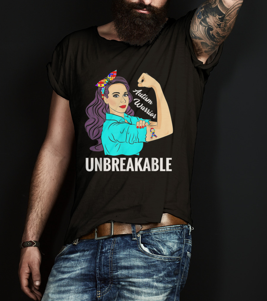 Autism Warrior Unbreakable Survivor Rosie The Riveter T-Shirt