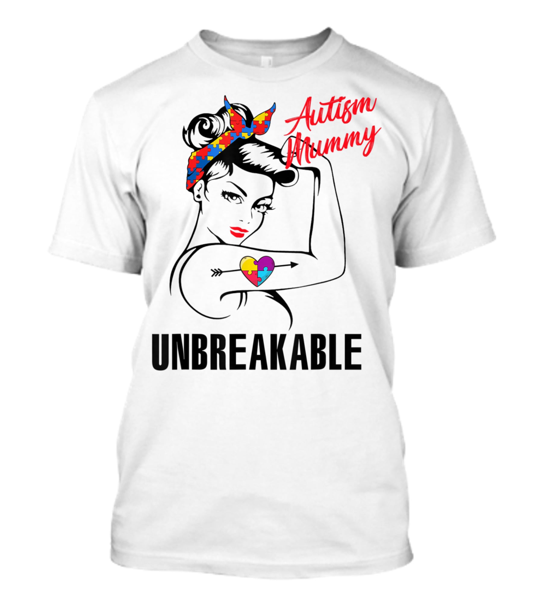 Autism Mummy Unbreakable Heart Puzzle Ribbon Awareness T-Shirt