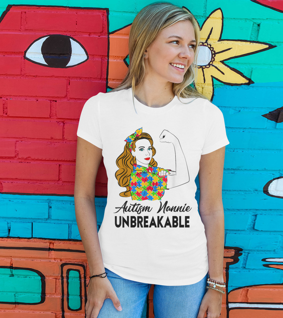 Unbreakable Autism Nannie Puzzle Pattern Awareness T-Shirt
