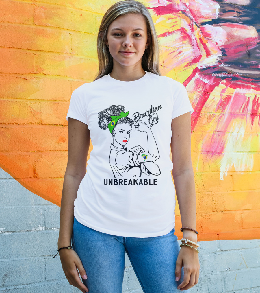 Brazilian Girl Unbreakable With Brazil Flag Bandana And Tattoo T-Shirt