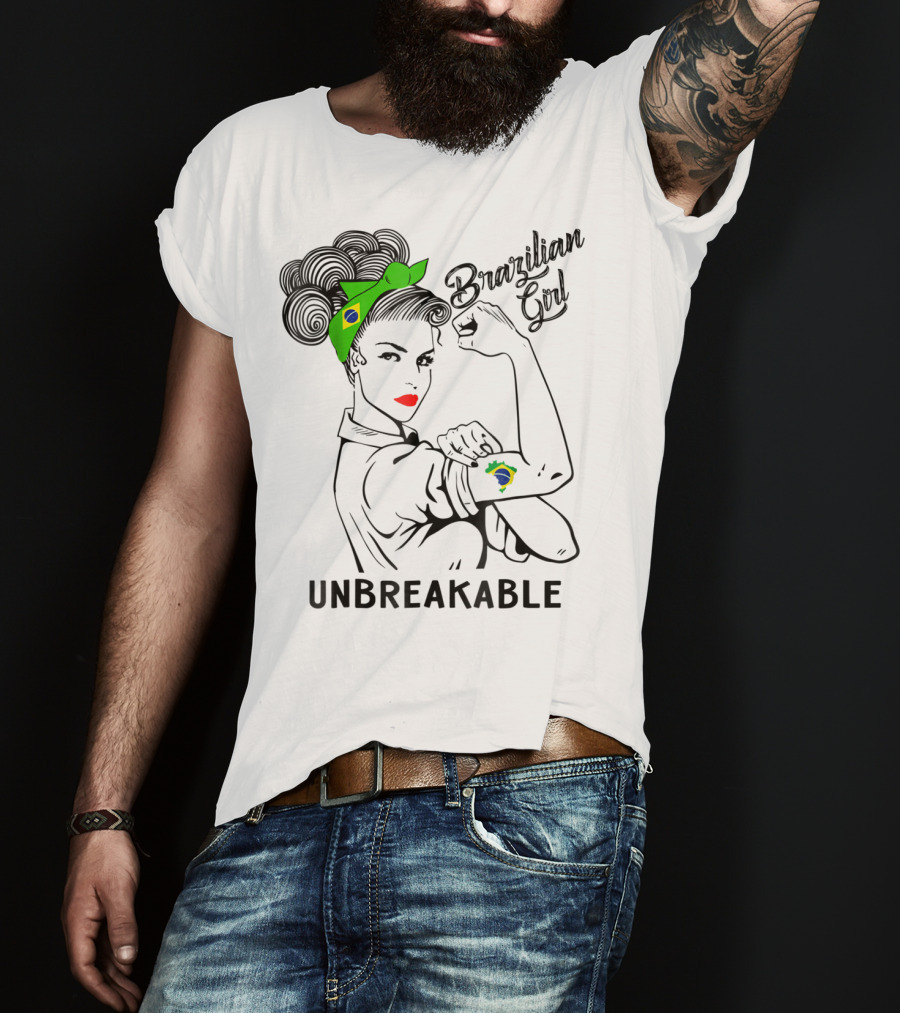 Brazilian Girl Unbreakable With Brazil Flag Bandana And Tattoo T-Shirt