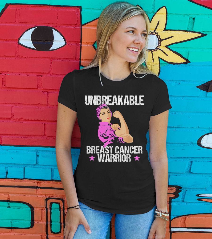 Unbreakable Breast Cancer Warrior Pink Awareness T-Shirt