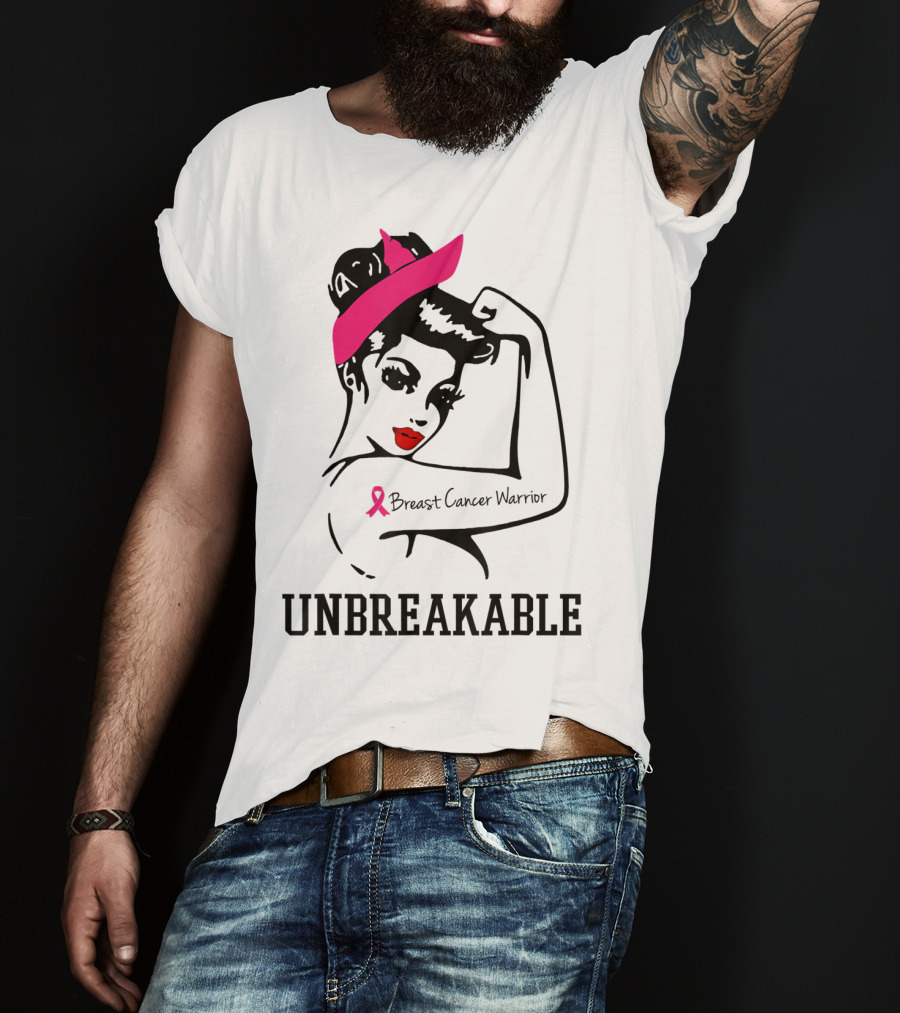 Unbreakable Breast Cancer Warrior Rosie The Riveter Pink T-Shirt