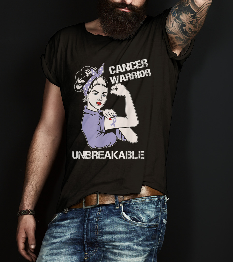 Cancer Warrior Unbreakable Rosie The Riveter Purple T-Shirt