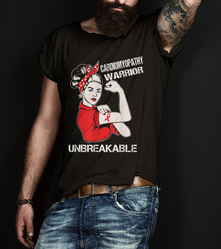 Cardiomyopathy Warrior Unbreakable Rosie Riveter Red T-Shirt