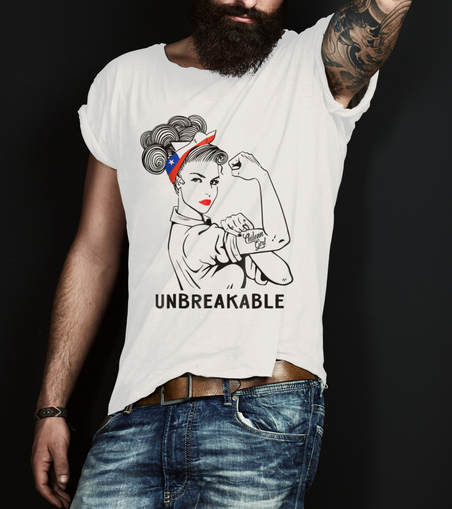 Chilean Girl Unbreakable Rosie Riveter Heritage With Chile Flag Bandana T-Shirt
