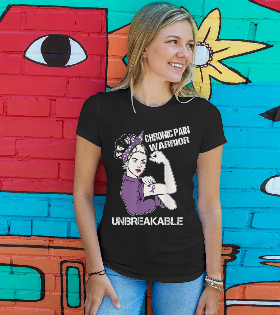Chronic Pain Warrior Unbreakable Rosie Riveter Purple T-Shirt