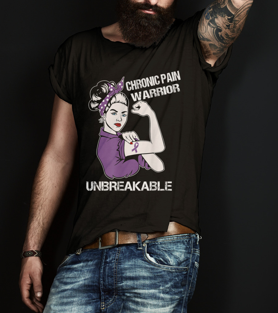 Chronic Pain Warrior Unbreakable Rosie Riveter Purple T-Shirt