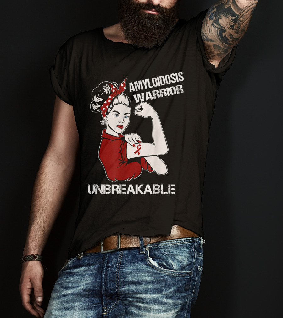 Amyloidosis Warrior Unbreakable Strong Woman Red T-Shirt