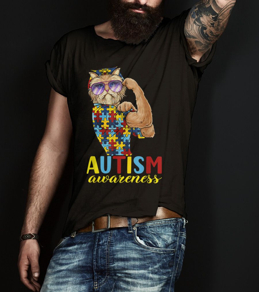 Autism Awareness Unbreakable Cat With Puzzle T-Shirt