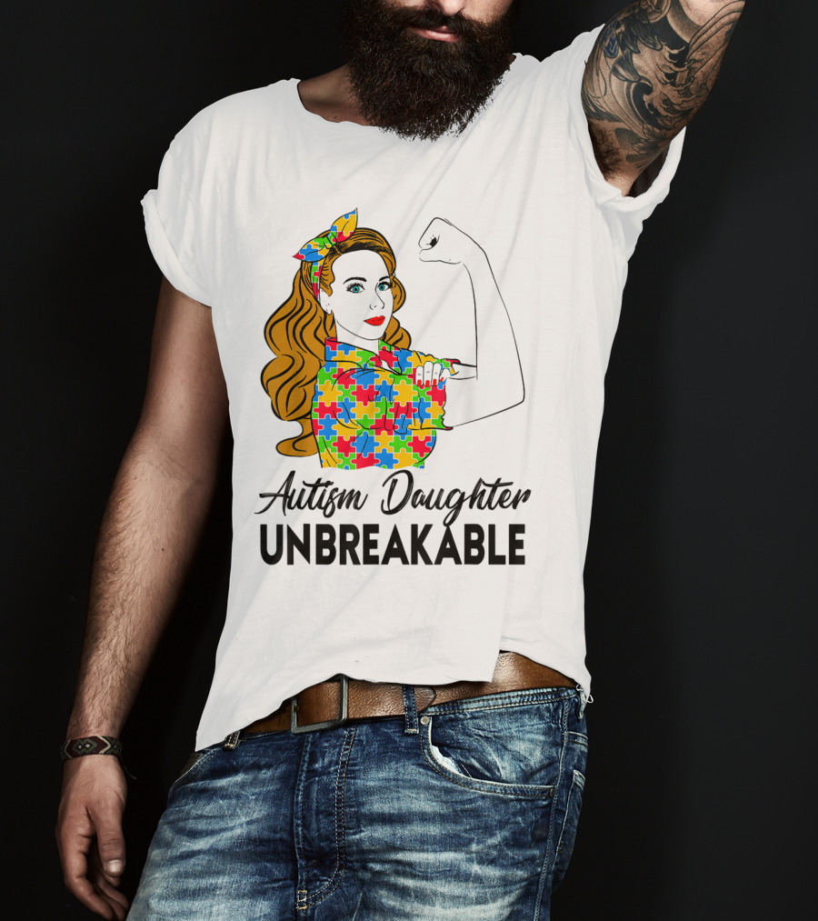 Autism Daughter Unbreakable Puzzle Piece Pattern Autism Awareness T-Shirt
