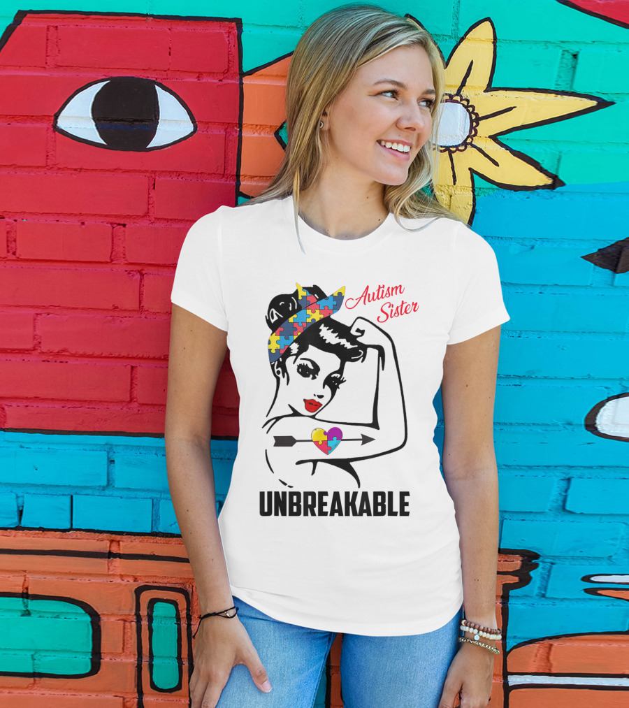 Autism Sister Unbreakable Heart Puzzle Support T-Shirt