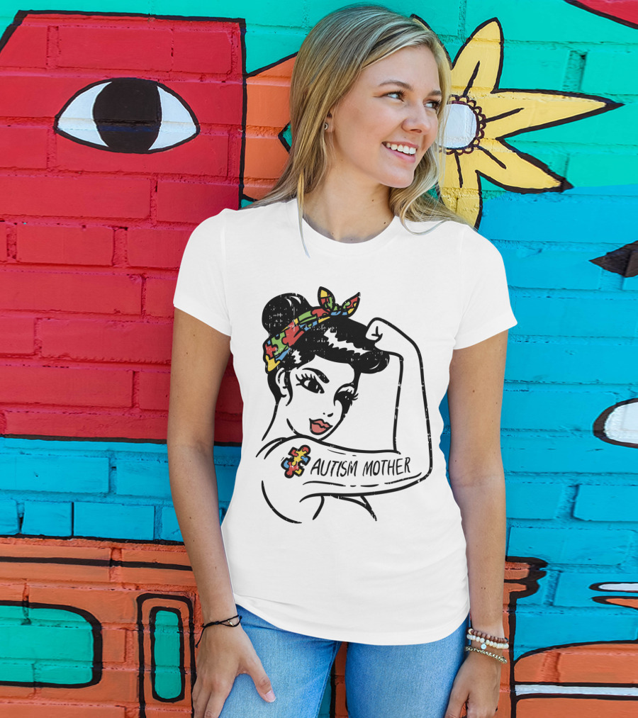 Autism Mother Unbreakable Puzzle Piece Bandana Rosie Riveter T-Shirt