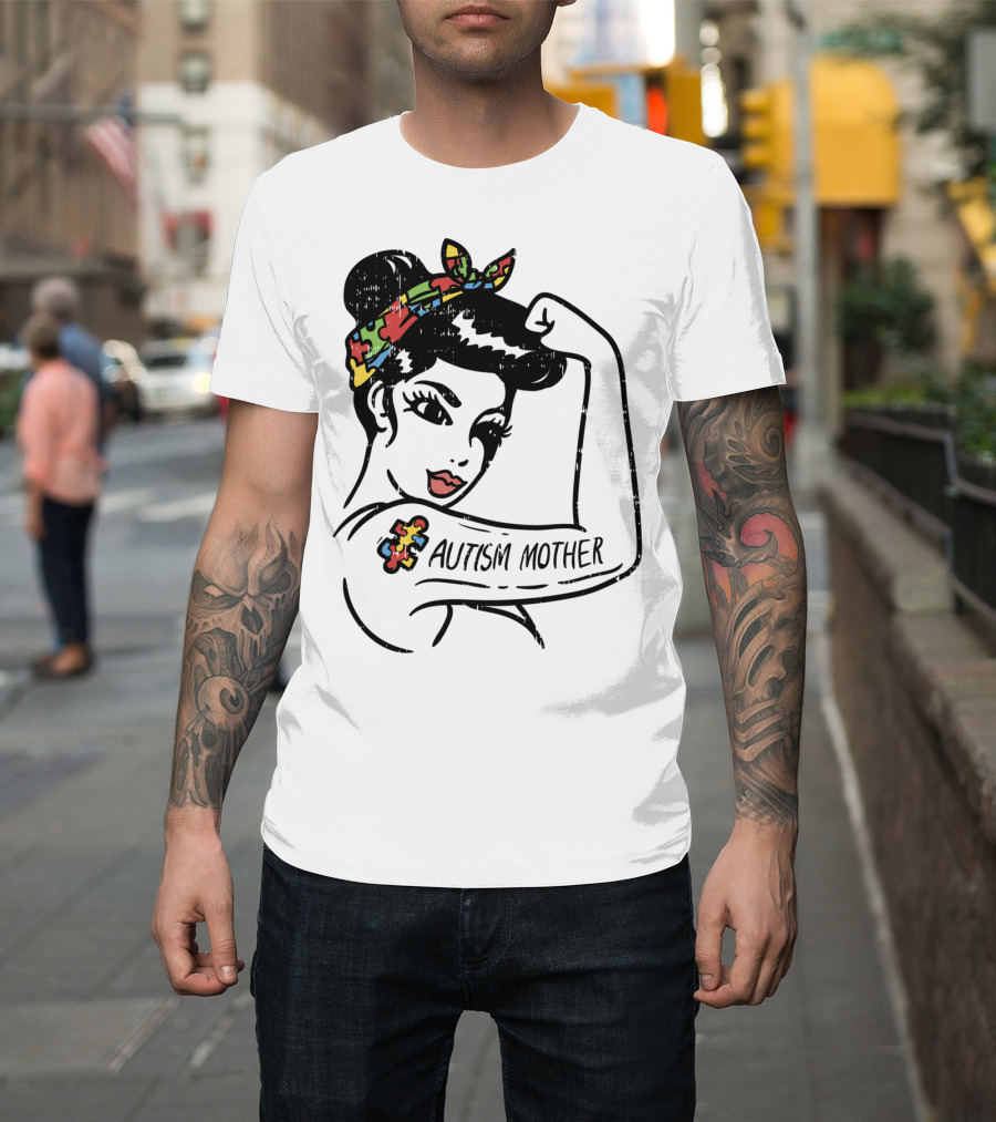 Autism Mother Unbreakable Puzzle Piece Bandana Rosie Riveter T-Shirt