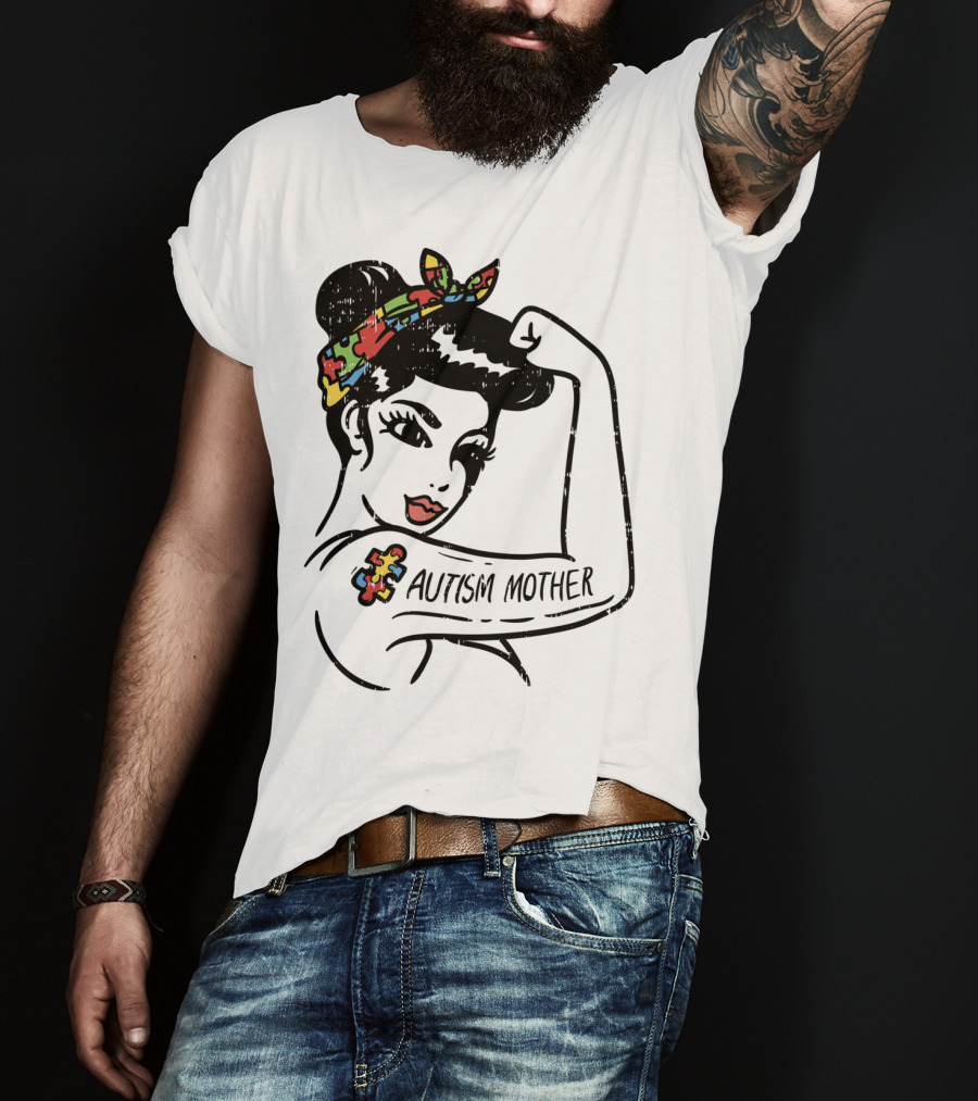 Autism Mother Unbreakable Puzzle Piece Bandana Rosie Riveter T-Shirt