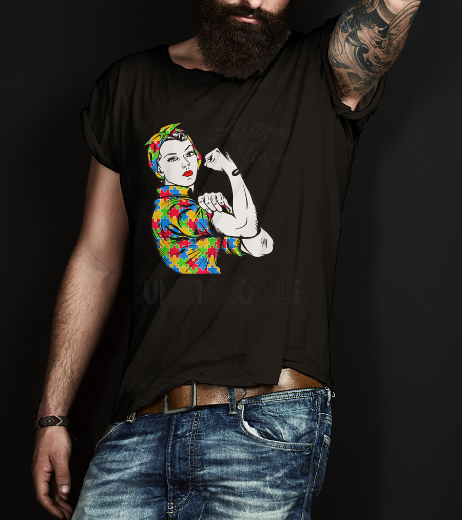 Autism Yaya Unbreakable Autism Awareness Puzzle Pattern Iconic Pose T-Shirt