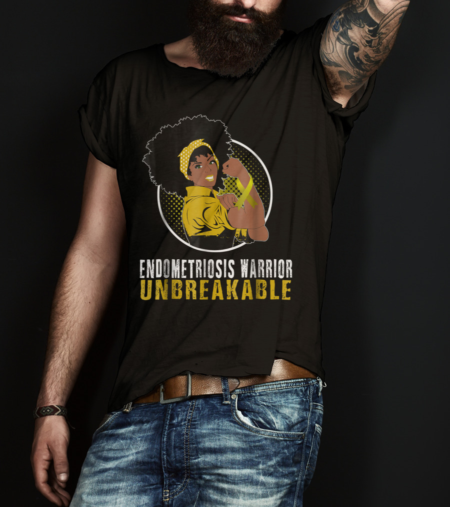 Endometriosis Warrior Unbreakable Afro Woman Yellow Bandana T-Shirt