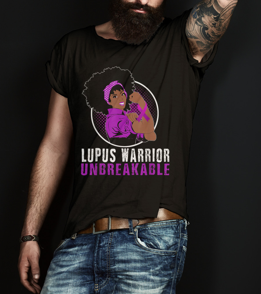 Unbreakable Lupus Warrior Black Girl With Afro And Purple T-Shirt
