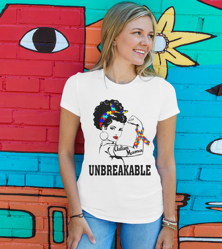 Autism Mama Unbreakable Puzzle Ribbon Sister Daughter T-Shirt