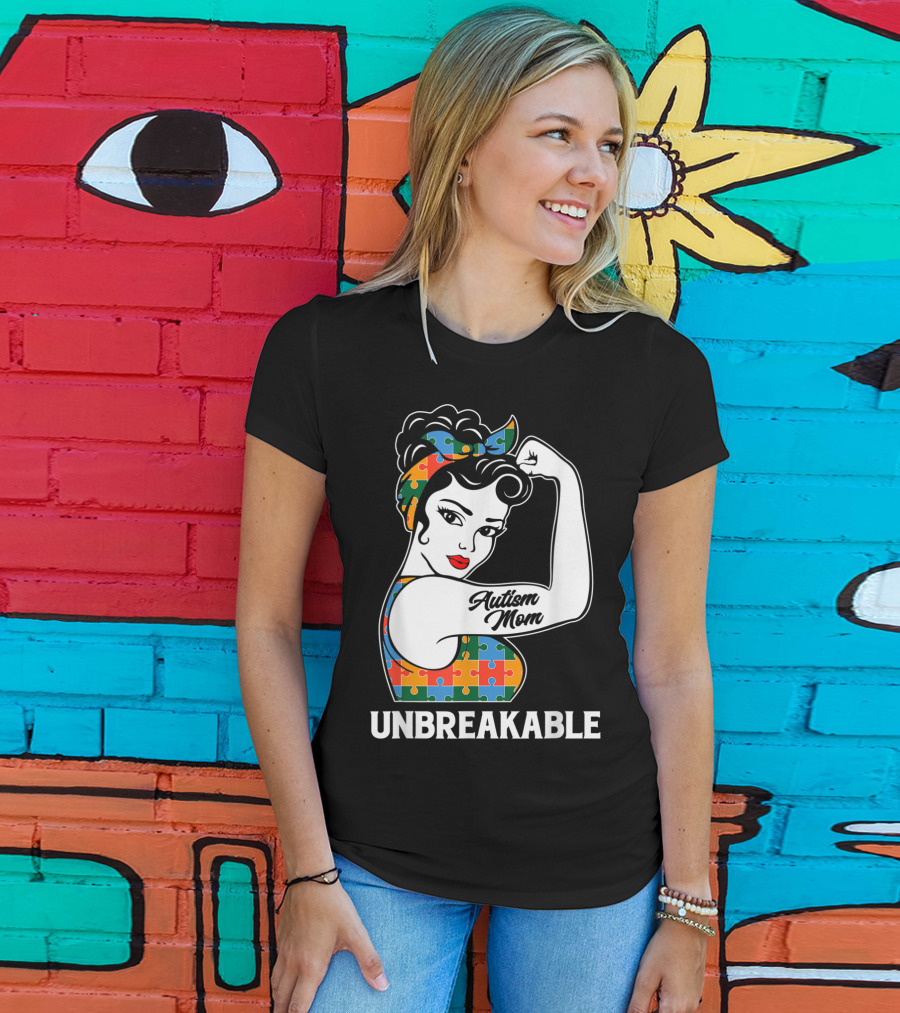 Unbreakable Autism Mom Puzzle Pattern Awareness Strong T-Shirt