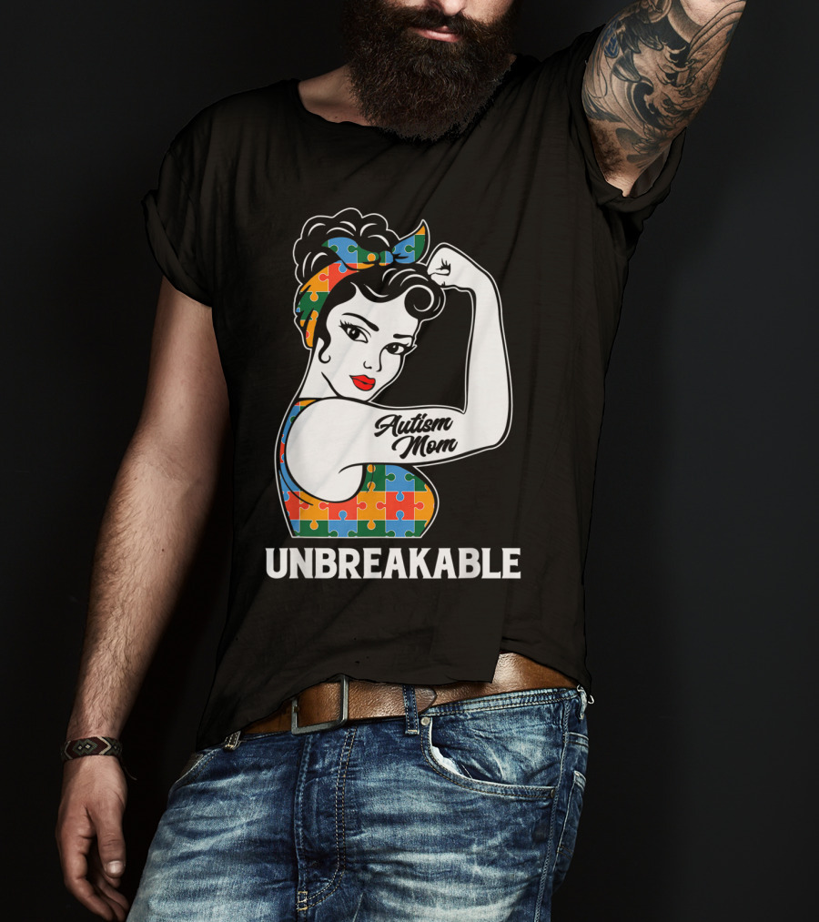 Unbreakable Autism Mom Puzzle Pattern Awareness Strong T-Shirt