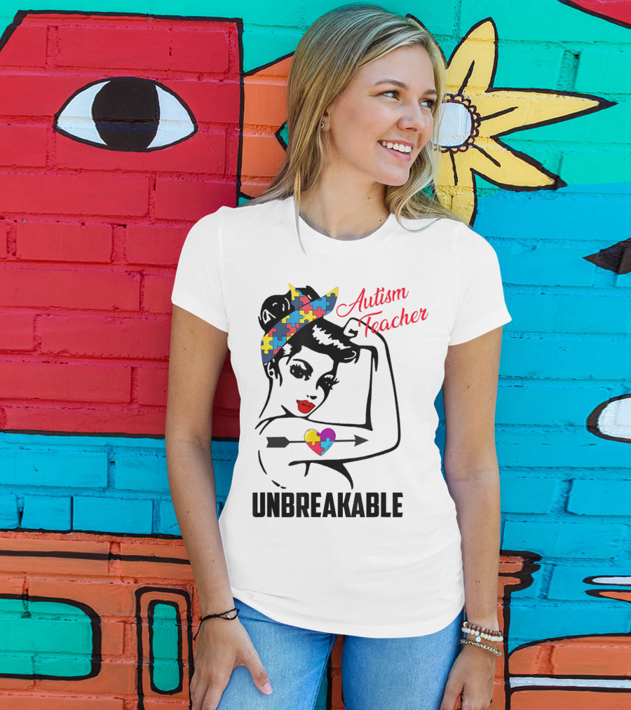 Autism Teacher Unbreakable Puzzle Heart Support Autism T-Shirt