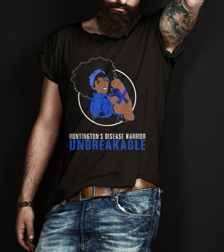 Huntington's Disease Warrior Unbreakable Black Girl Iconic Pose T-Shirt