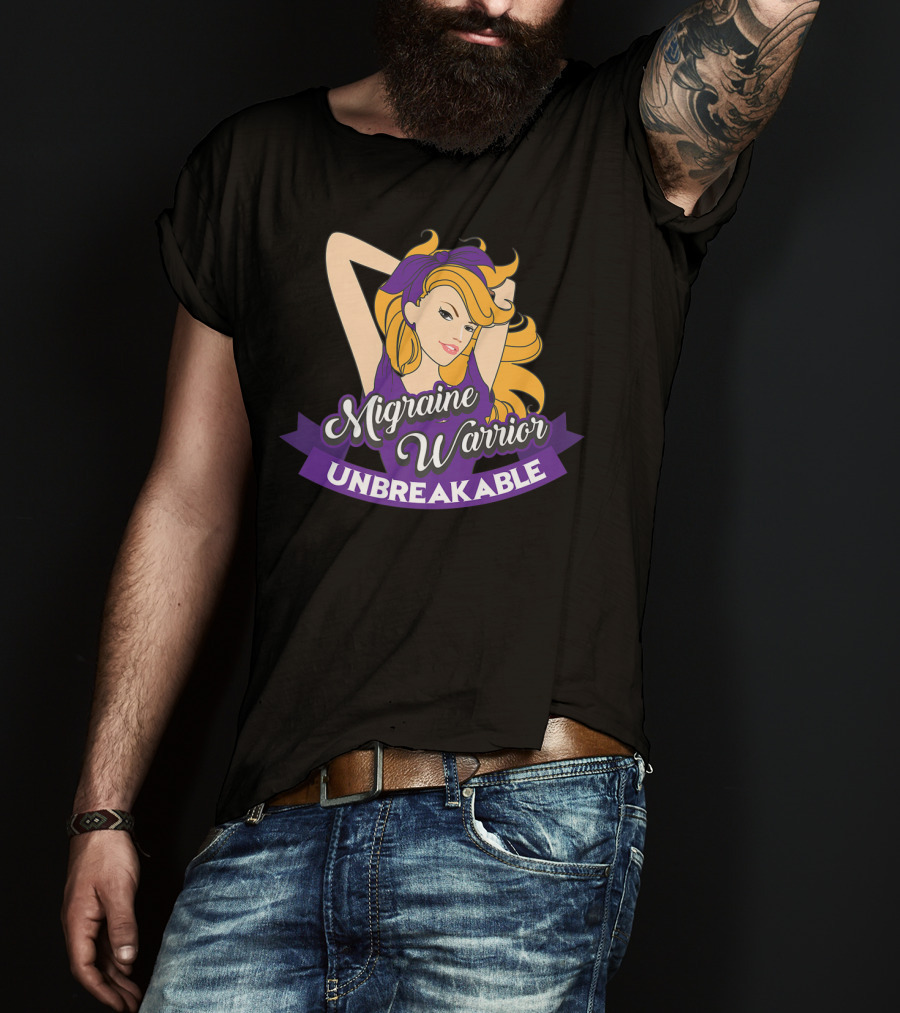 Migraine Warrior Unbreakable Awareness UP Purple Rosie Riveter T-Shirt