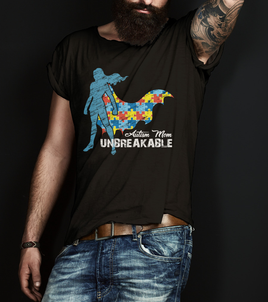 Autism Mom Unbreakable Puzzle Cape Superhero T-Shirt