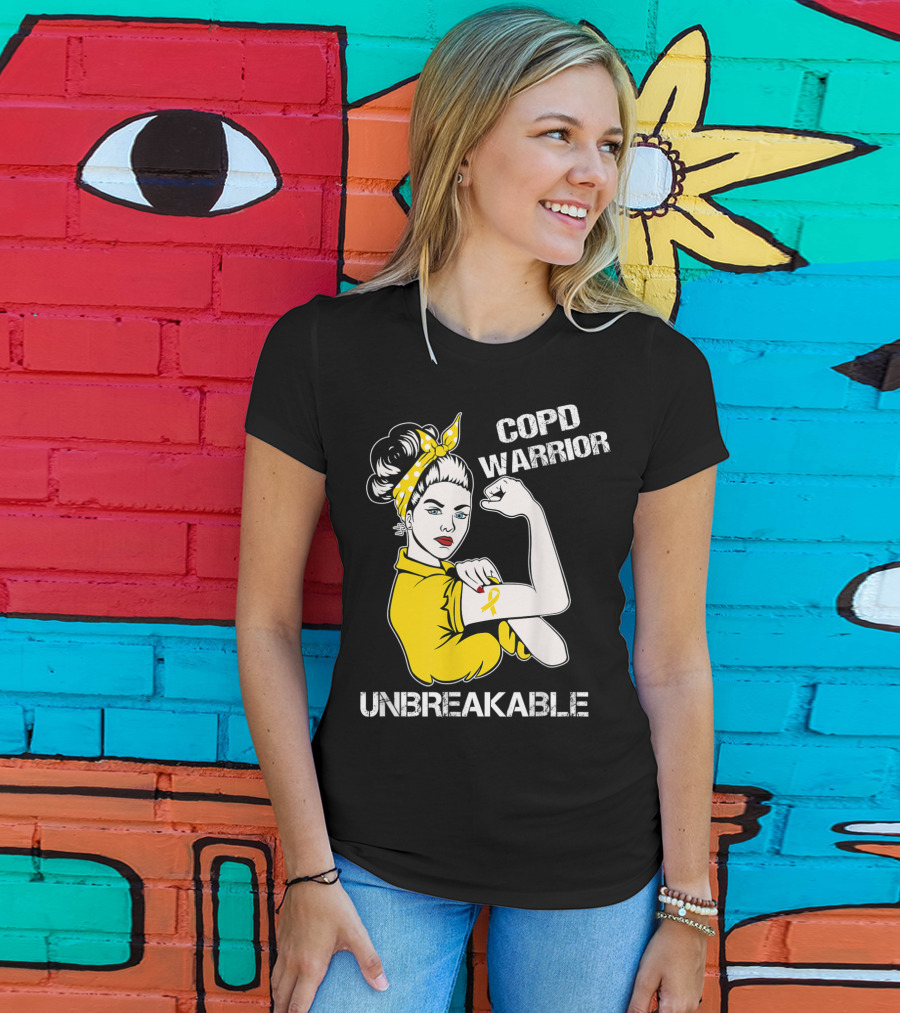 COPD Warrior Unbreakable Rosie Riveter Style Yellow T-Shirt