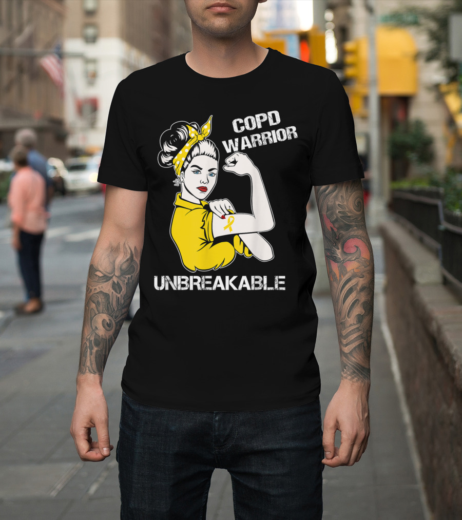 COPD Warrior Unbreakable Rosie Riveter Style Yellow T-Shirt