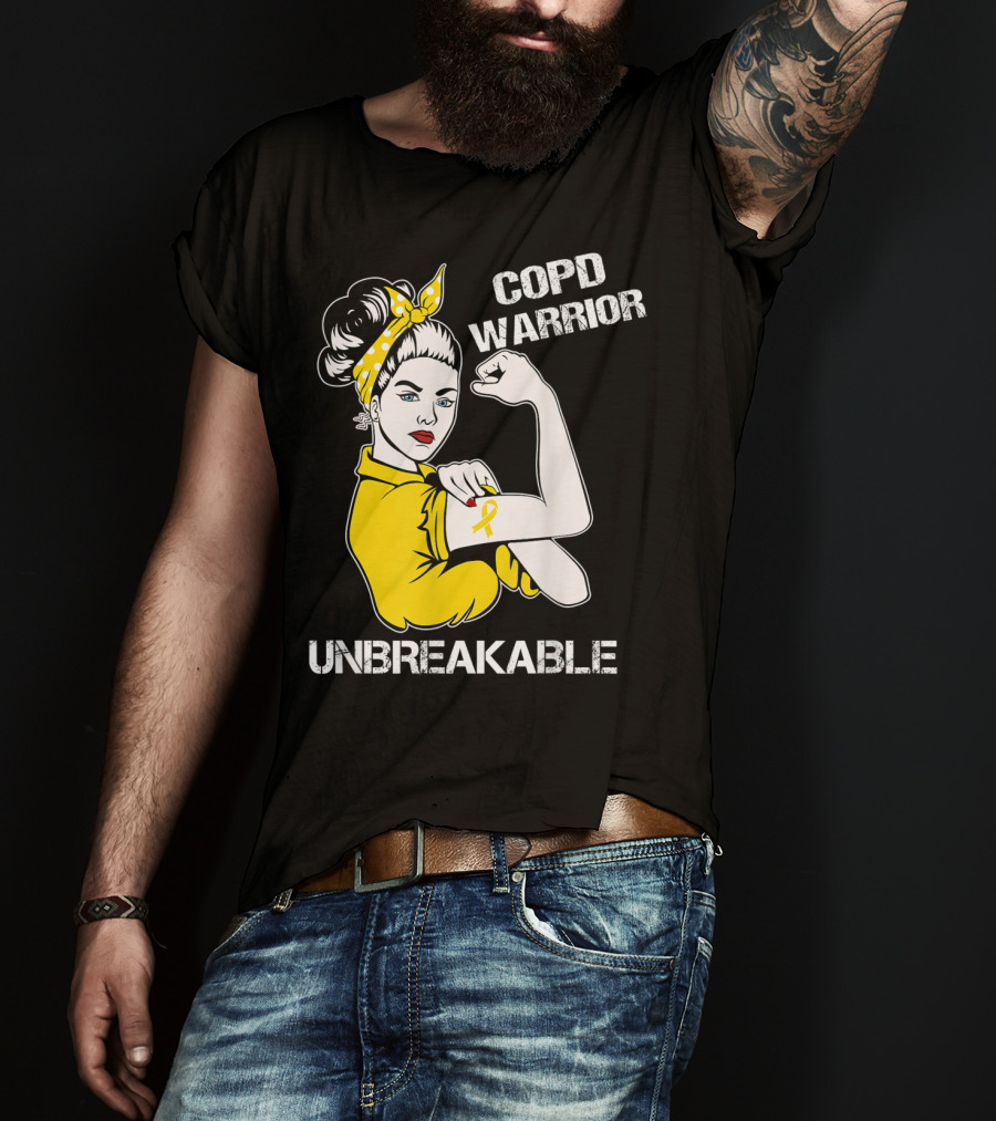 COPD Warrior Unbreakable Rosie Riveter Style Yellow T-Shirt