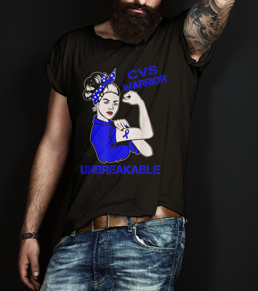CVS Warrior Unbreakable Rosie The Riveter Style Blue Awareness T-Shirt