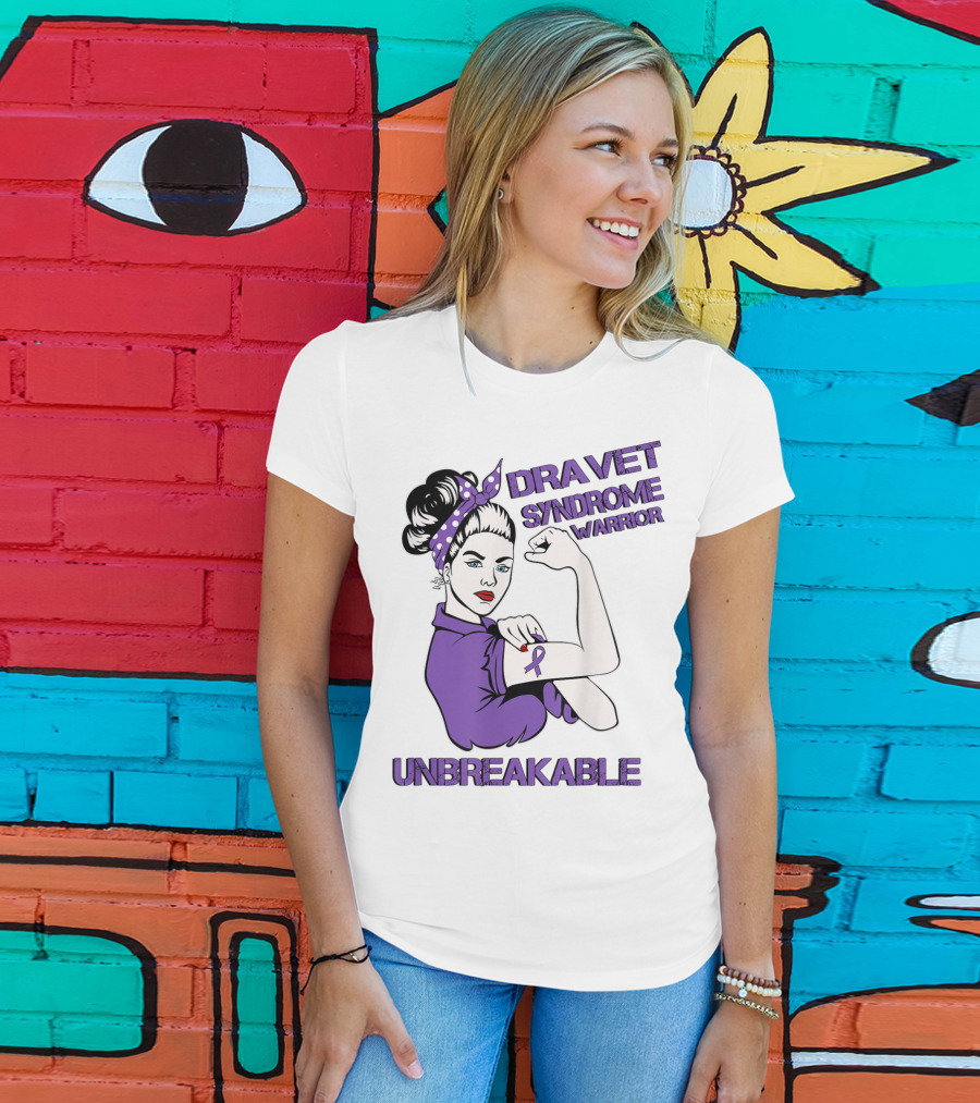 Dravet Syndrome Warrior Unbreakable Rosie Riveter Style Purple T-Shirt