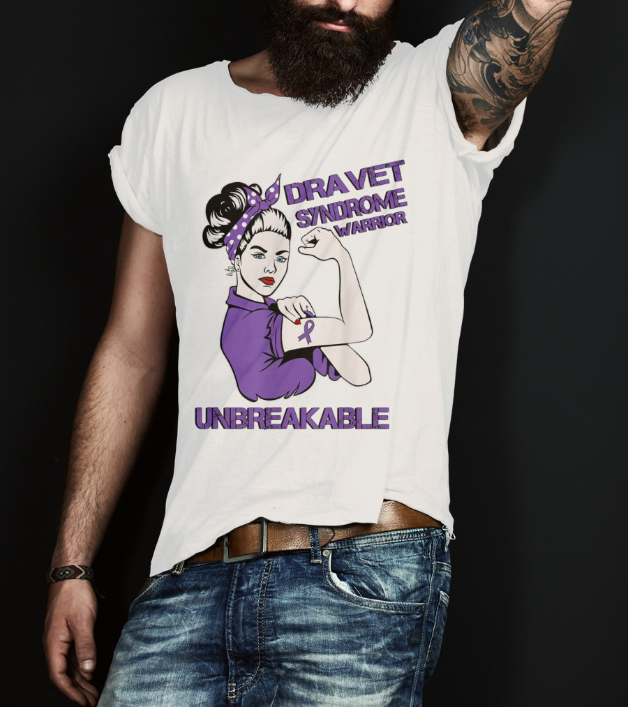 Dravet Syndrome Warrior Unbreakable Rosie Riveter Style Purple T-Shirt