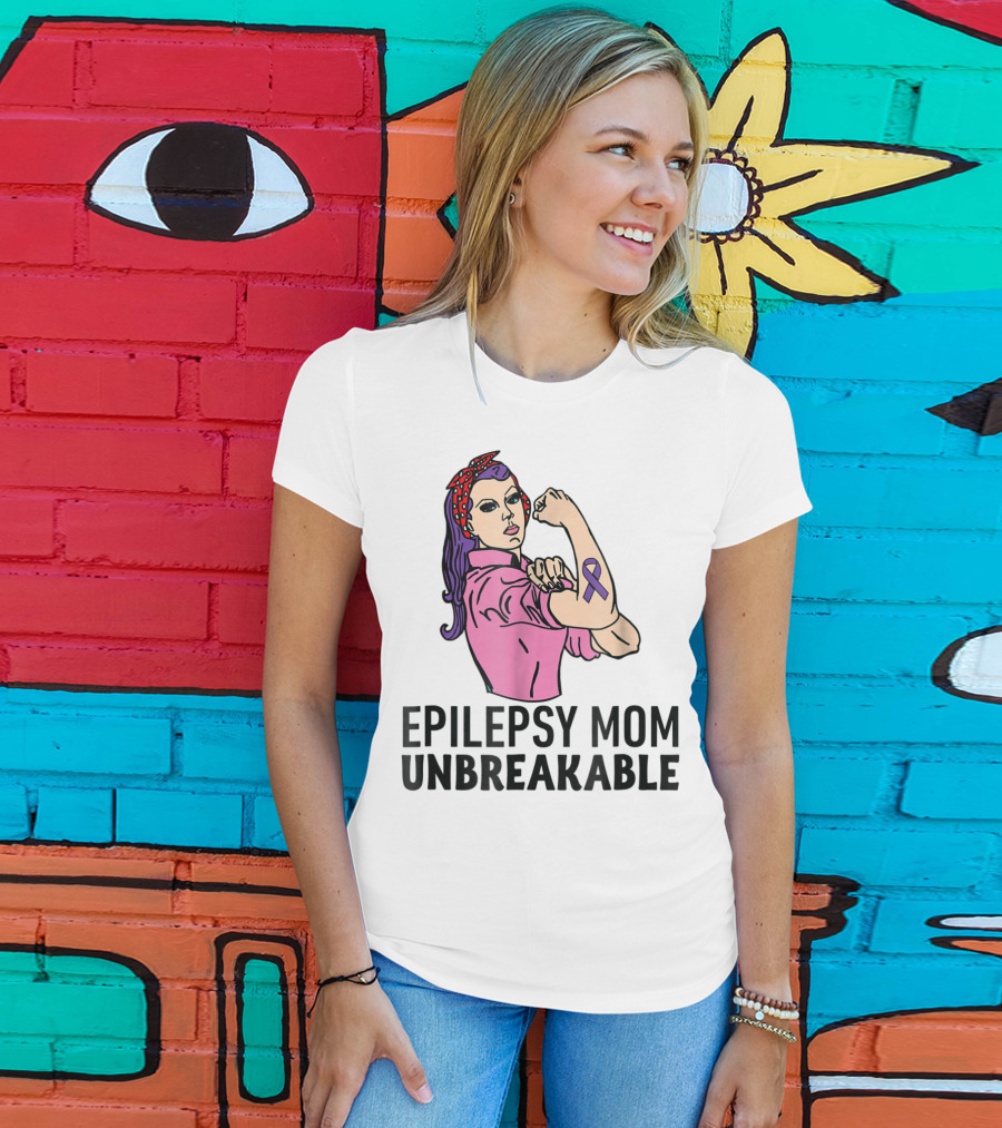 Epilepsy Mom Unbreakable Women Mother Purple Ribbon Empowerment T-Shirt