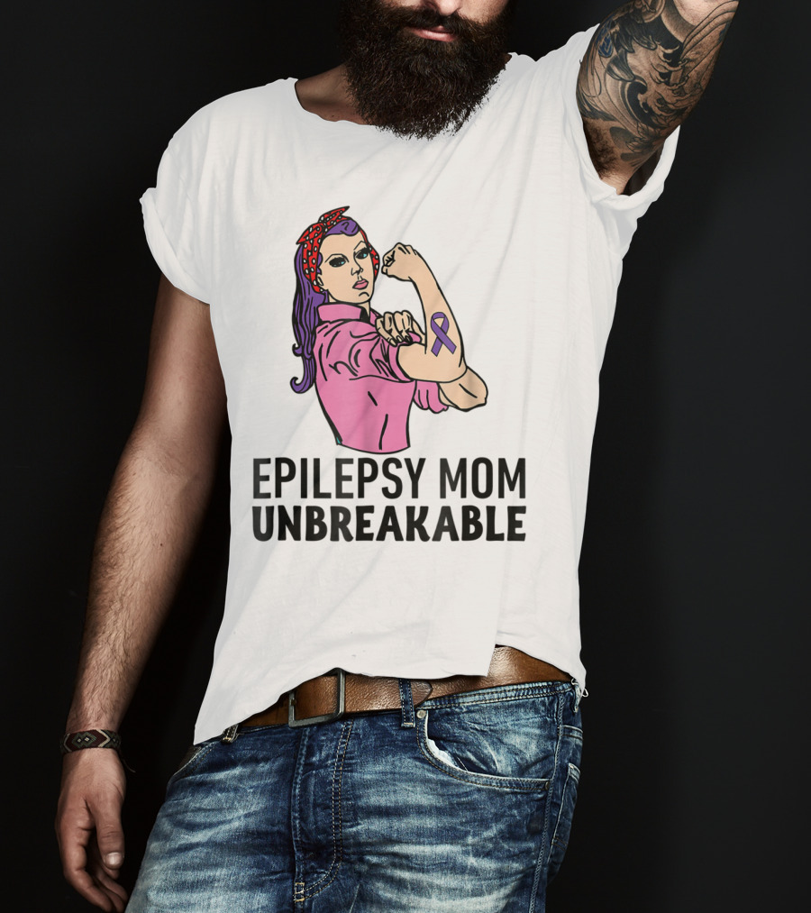 Epilepsy Mom Unbreakable Women Mother Purple Ribbon Empowerment T-Shirt