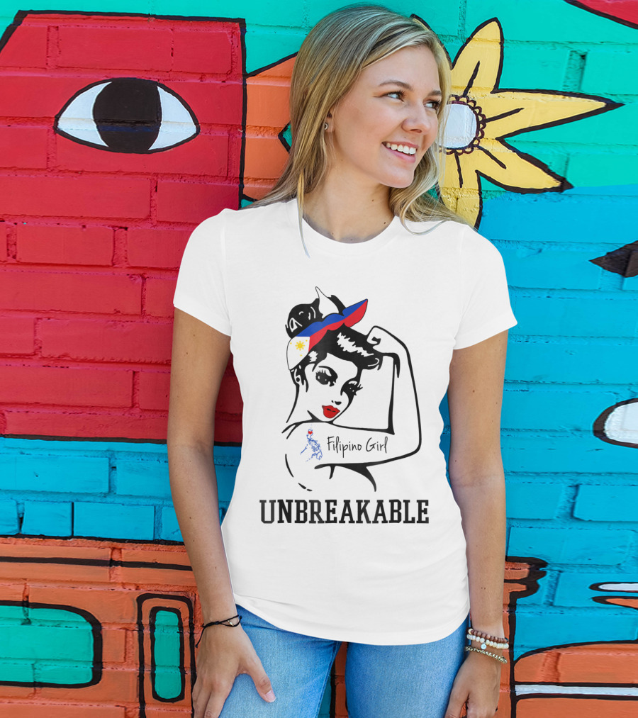 Filipino Girl Unbreakable Rosie The Riveter Style With Philippine Flag Elements T-Shirt