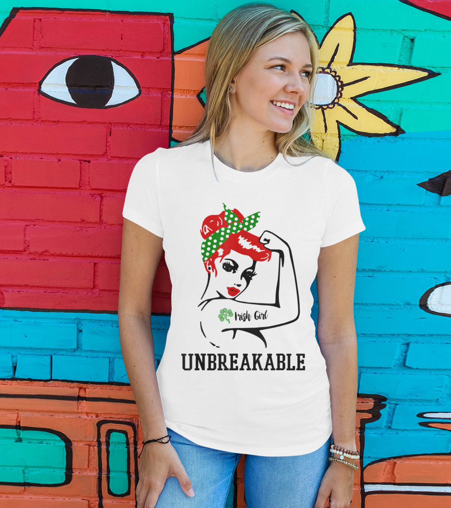 Irish Girl Unbreakable Shamrock Tattoo Rosie Riveter T-Shirt