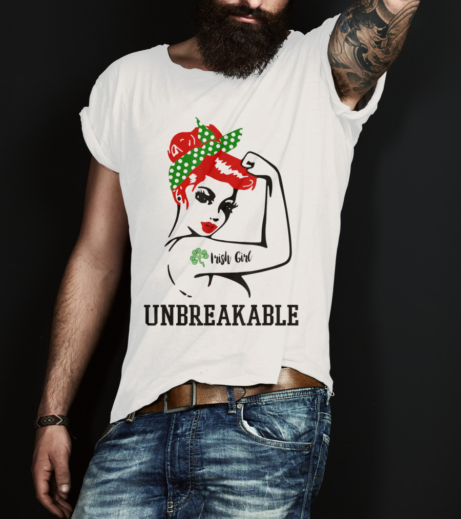 Irish Girl Unbreakable Shamrock Tattoo Rosie Riveter T-Shirt