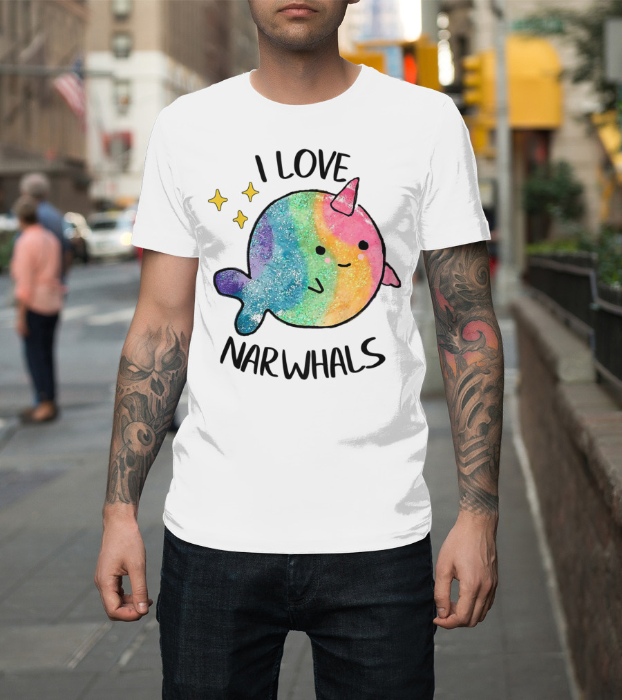 I Love Narwhals Rainbow Whale Kids T-Shirt