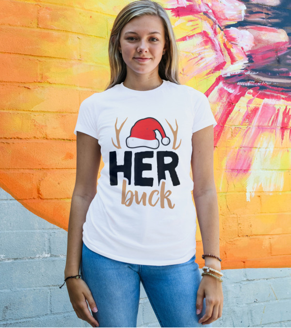 Her Buck Christmas Antlers Santa Hat Matching Mens T-Shirt