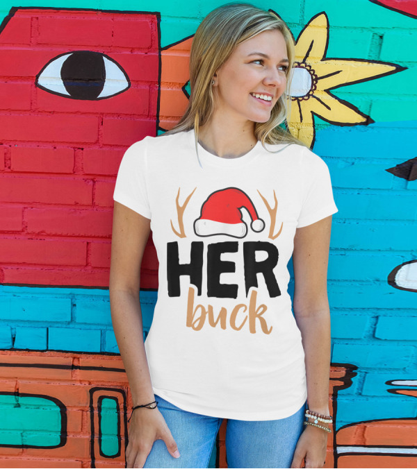 Her Buck Christmas Antlers Santa Hat Matching Mens T-Shirt
