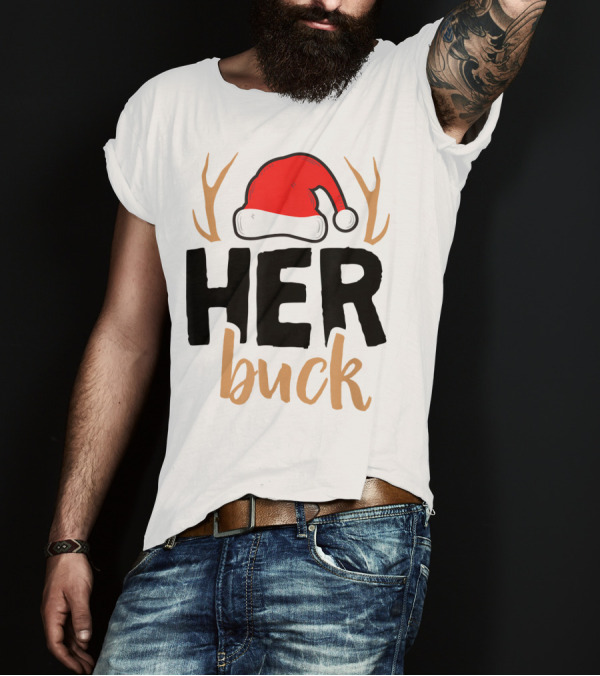 Her Buck Christmas Antlers Santa Hat Matching Mens T-Shirt