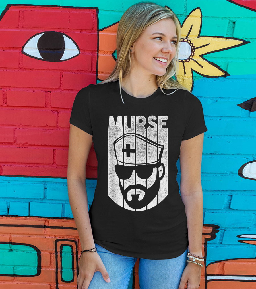 Mens Murse Funny Beard Nurse Male Nurse T-Shirt