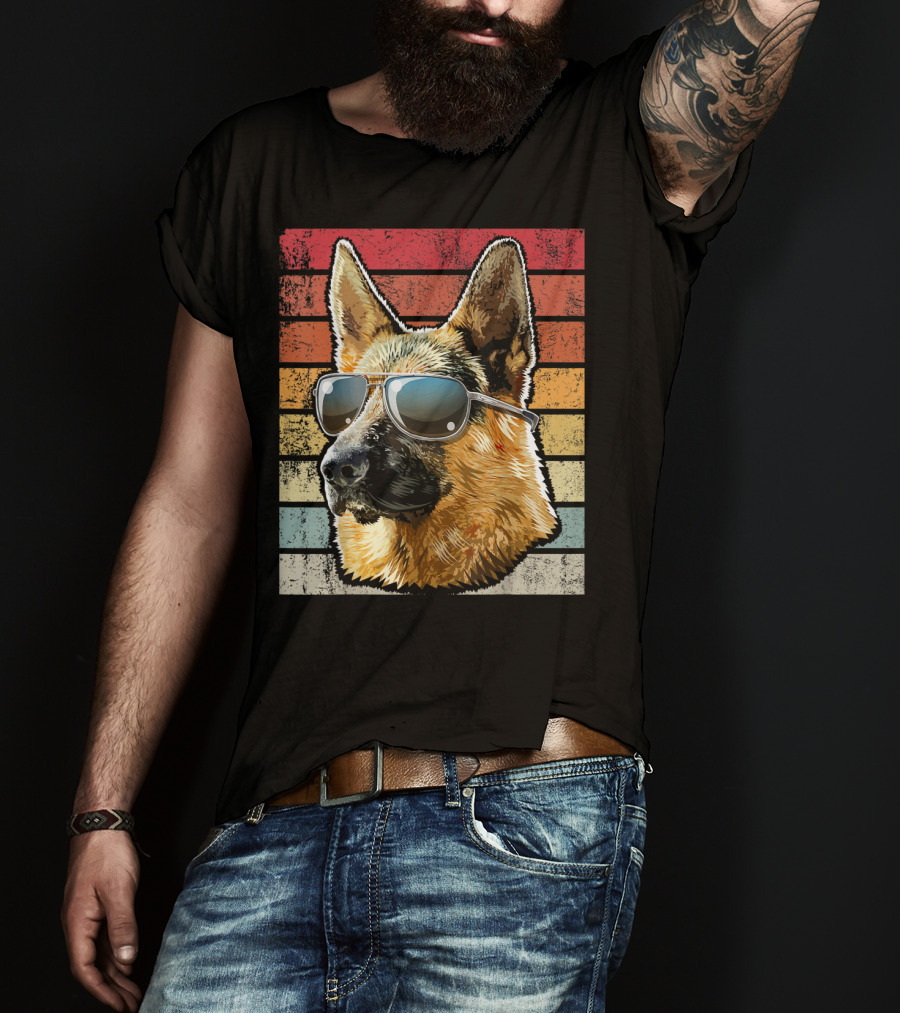 Retro Vintage German Shepherd Wearing Sunglasses T-Shirt