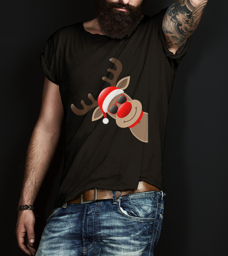 Rudolph Red Nose Reindeer Santa Hat Sunglasses T-Shirt